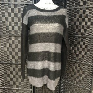 DKNY Jeans Black & Gray Striped Sequin Sweater Sz M